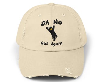 Panicky Black Cat Distressed Cap, Funny Unisex Baseball Hat