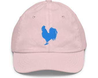 Embroidered Light Blue Rooster Youth Baseball Cap - Adjustable Kids Hat, Stylish Casual Sportswear Accessory