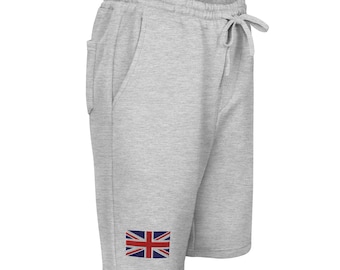Men's Fleece Shorts with English Flag Embroidered Union Jack - Comfortable, Casual British Pride Summer Wear