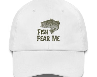 Fish Fear Me Embroidered Dad Hat – Funny Fishing Cap, Adjustable Strapback, Angler Gift