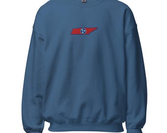 Tennessee State Shaped Flag Embroidered Unisex Sweatshirt