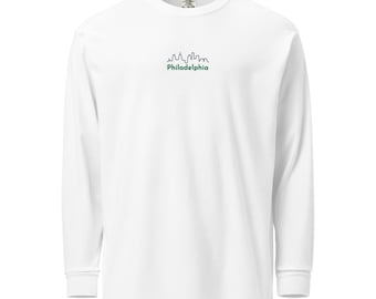 Philadelphia Skyline Embroidered Garment-dyed heavyweight long-sleeve shirt