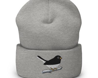 Darked Eyed Junco Embroidered Snowbird Cuffed Beanie