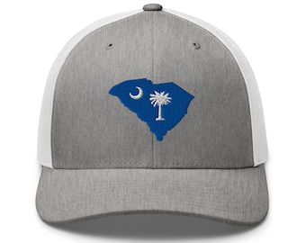 South Carolina Flag Hat  - State Shaped Flag Trucker Cap, Adjustable Snapback, Vintage Style Outdoor Cap for Men & Women