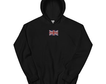 Hoodie British Union Jack Flag Embroidered Unisex Adult Hooded Sweatshirt