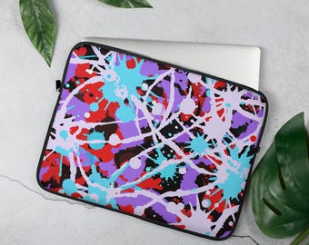 Abstract Splatter Art Neoprene Padded Laptop Sleeve | Universal Fit, Colorful Design, Durable Protection, Perfect for Travel & Home