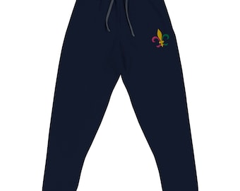 Joggers Mardi Gras Embroidered Fleur de Lis Unisex Adult Sweatpants