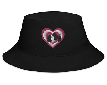 Cat and Dog Best Friends Embroidered Heart Bucket Hat