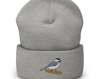 Black Capped Chickadee Embroidered Cuffed Beanie