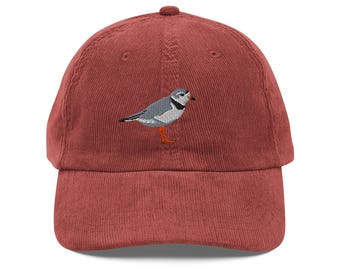 Piping Plover Embroidered Bird Vintage Corduroy Cap | Adjustable Hat for Nature Lovers & Birdwatchers