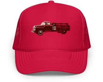 Old School Fire Truck Trucker Hat | Foam Trucker Hat for Vintage Firefighter Style & Fun Trucking Adventures