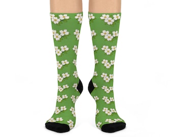 White Dogwood Blooms Cushioned Crew Socks One Siae fits Most