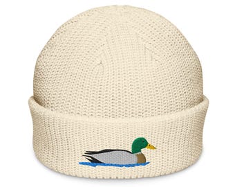 Mallard Duck Embroidered Bird Fisherman beanie
