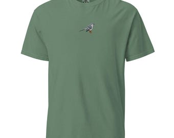 Mockingbird Embroidered Heavyweight T-Shirt Unisex Garment-Dyed Soft Casual Top Bird Lover Gift