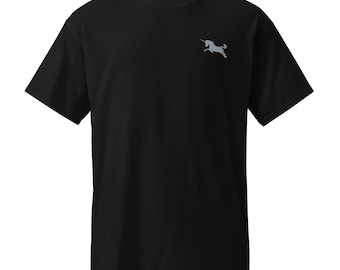 Embroidered Unicorn Athletic T-Shirt, Moisture-Wicking Workout Tee, Minimalist Gym Shirt, Fantasy Running Tee