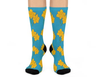 Daffodils Cushioned Crew Socks | Floral Yellow Spring Socks