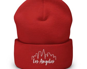 Los Angeles Skyline Beanie: Embroidered Cuffed Winter Hat - Etsy display picture 1