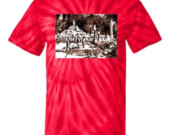 Camiseta Tie Dye "Forsyth Park Fountain Savannah Ga" Camisa 100% algodón Tie Dye