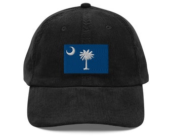 South Carolina Flag Cap: Vintage Embroidered Corduroy Hat for Men & Women, Adjustable Sportswear, Southern Pride Accessories