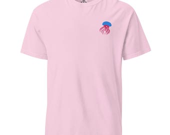 Jellyfish Embroidered Heavyweight T-Shirt | Unisex Garment-Dyed Tee | Unique Ocean Art Apparel & Fashion Statement