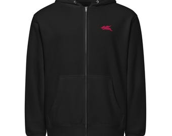 Flying Pig Embroidered Hoodie – 8.25oz Full Zip Hooded Sweatshirt, Fun Whimsical Zip Up