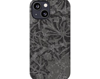 Distressed Charcoal Black Floral Slim Phone Case Fits iPhone 7-15
