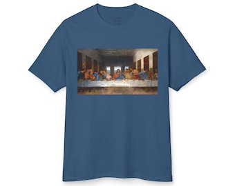 Graphic Tee Featuring The Last Supper Vintage Style Garment-Dyed Cotton TShirt, Unisex Heavyweight Tee