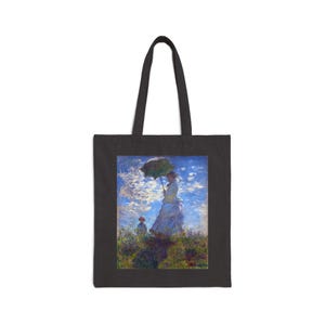 Bolsa de lona de algodón «Mujer con sombrilla» de Monet: un regalo para los amantes del arte Black