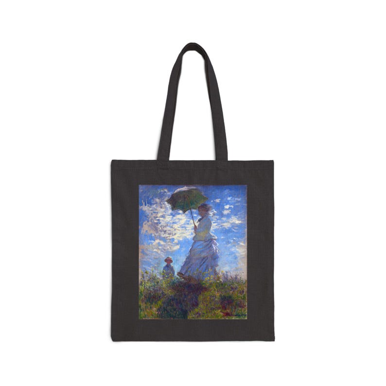 Bolsa de lona de algodón «Mujer con sombrilla» de Monet: un regalo para los amantes del arte Black