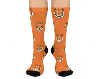 Tiger Face Socks, Animal Print Crew Socks, Cozy Footwear, Novelty Tiger Socks, Cute Zoo Animal Gift, Warm Winter Socks