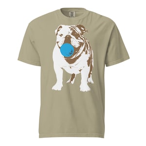 Playful Bulldog with Blue Ball T-Shirt | Unisex Garment-Dyed Heavyweight Tee