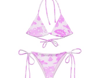 Lilac Color Floral All-over print recycled string bikini