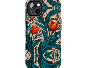 William Morris Style Floral Tough Phone Cases for iPhone 7 to 16 and Samsung S21 to S24