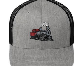 Steam Engine Train Embroidered Trucker Cap | Vintage Style Hat | Gift for Train Lovers & Collectors | Adjustable Fit