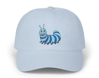 Blue Caterpillar Embroidered Hat, Classic Literature Cap, Vintage Unisex Hat