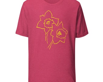 Early Daffodils Unisex floral line art drawing t-shirt