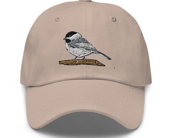 Embroidered Black-capped Chickadee Dad Hat: Birdwatcher Gift