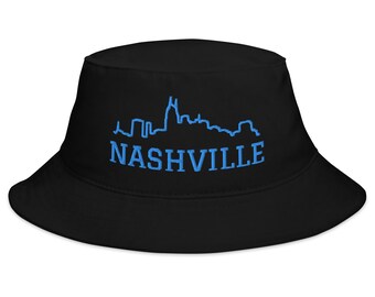 Nashville Cityscape Bucket Hat | Embroidered Line Art Hat | Unique Nashville Souvenir | Trendy Summer Accessory