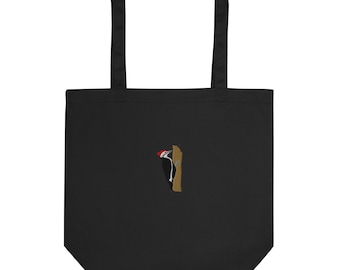 Pileated Woodpecker Tote Bag | Embroidered Eco-Friendly Canvas Bag for Bird Lovers & Nature Enthusiasts