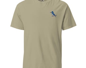 Belted Kingfisher Embroidered Unisex Heavyweight T-Shirt, Garment-Dyed, Casual Tee for Bird Lovers