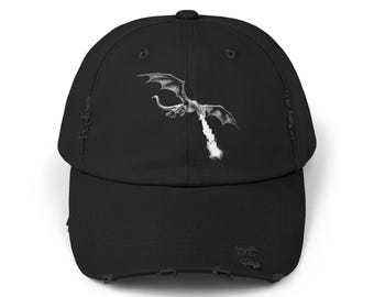 Fire Breathing Dragon Distressed Cap | Medieval Fantasy Hat