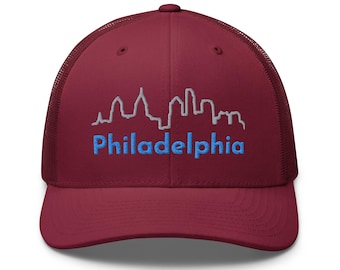 Philadelphia Skyline Embroidered Trucker Cap Cityscape Embroidery Philly Snapback Hat