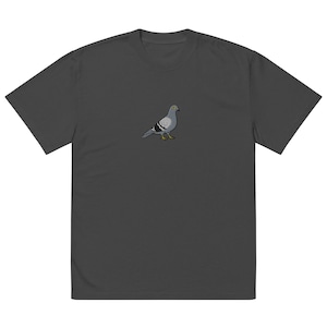 Pigeon Oversized Faded T-Shirt | Embroidered Bird Tee | Comfortable Casual Wear for Bird Lovers