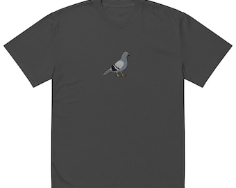 Pigeon Oversized Faded T-Shirt | Embroidered Bird Tee | Comfortable Casual Wear for Bird Lovers