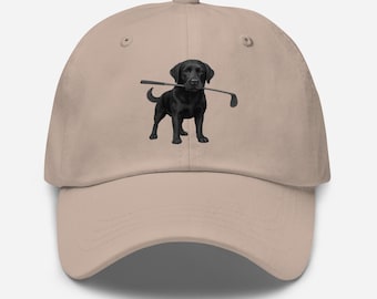 Black Lab Golfer Dad Hat – Dog Lover Baseball Cap, Adjustable Unisex Golf Gift