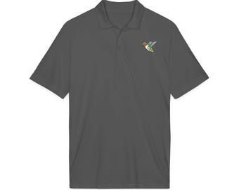 Ruby-throated Hummingbird Embroidered Polo | Moisture-Wicking Shirt