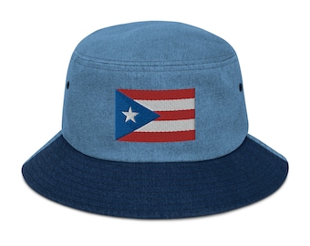 Puerto Rico Flag Embroidered Denim bucket hat