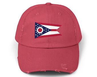 Ohio Flag Distressed Cap, Vintage Baseball Hat, State of Ohio Snapback, Ohio Pride Dad Cap, Grunge Ohio Ball Cap