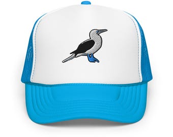 Blue Footed Booby Embroidered Trucker Hat – Foam Mesh Adjustable Bird Cap for Outdoor & Casual Wear