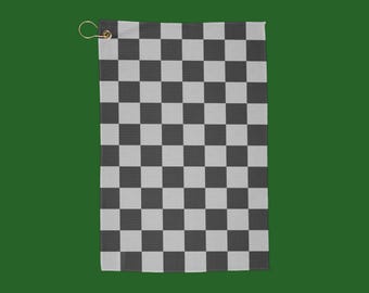 Checkered Golf Towel, Black Gray Checker Pattern for Men and Women